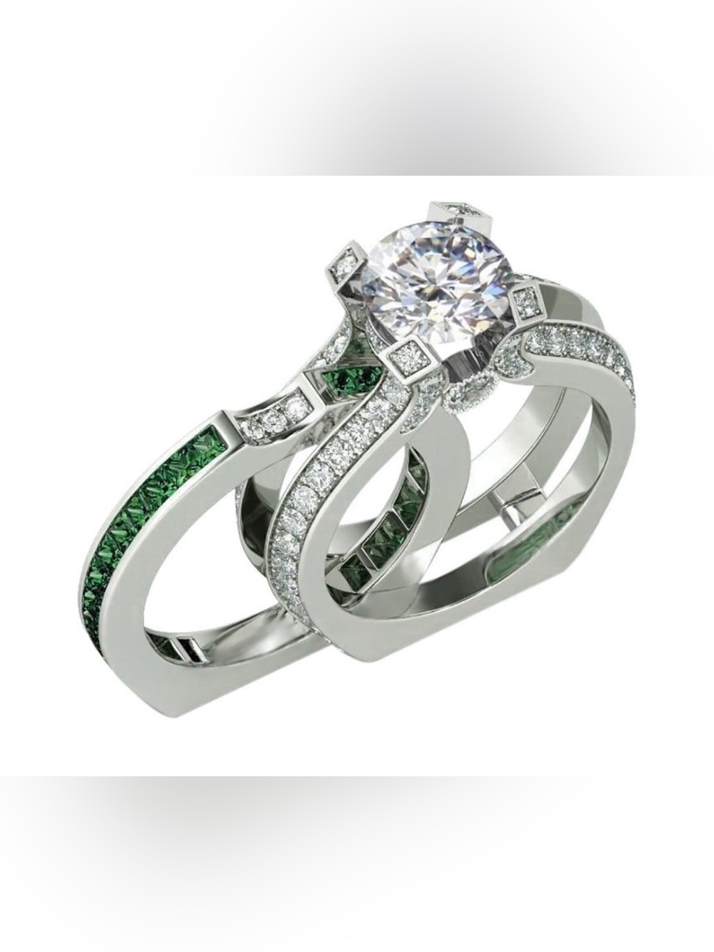 White Gold Plated Ring Size 8 Green